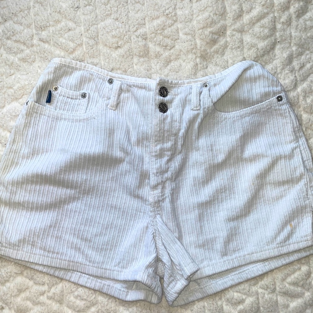 steel denim striped velvet shorts